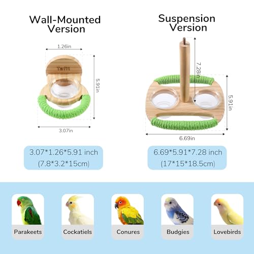 Bird Feeder & Perch – Includes Cotton Rope Perch and 2 Glass Feeding Cups – Cage Accessory for Cockatiels, Budgies, Lovebirds, Conures, Canaries, Finches, and Small Parrots