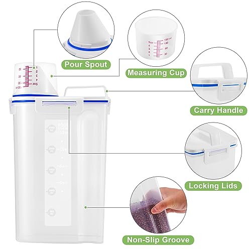4 Pcs Set Rice Storage Container 5.5lb, Rice Dispenser with Measuring Cup & Pour Spout for Flour Pasta Grain Pet Dog Cat Bird Food Storage Container - color: Blue-4