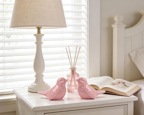 Set of 2 Ceramic Pink Bird Figurines, 3.75 Inch Modern Bird Statues Home Decor, Cute Small Knick Knacks for Shelf, Office, Living Room, Bathroom, Kitchen, Housewarming Gift - color: Pink