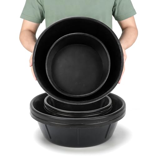 4 Pack Rubber Feed Pan, Rubber Water Trough, 2 and 1 Gallon Bowl | 2 x 2 Gallon and 2 x 1 Gallon Horse Feed Bucket,Utility Feed Bucket,Livestock Water Bowl for Animal - color: Black-4Quart+8Quart, size: 4PCS