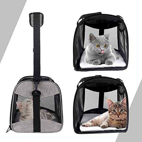 Cat Carrying Case - Pet Carrier Airline Approved, Protable and Breathable Pet Travel Carrier Removable Fleece Pad, Collapsible Cat Carrier Dog Carrier for Medium Cats Small Cats Dogs (X-L Grey&Black) - color: grey&black, size: 20.0"L x 13.0"W x 13.0"H