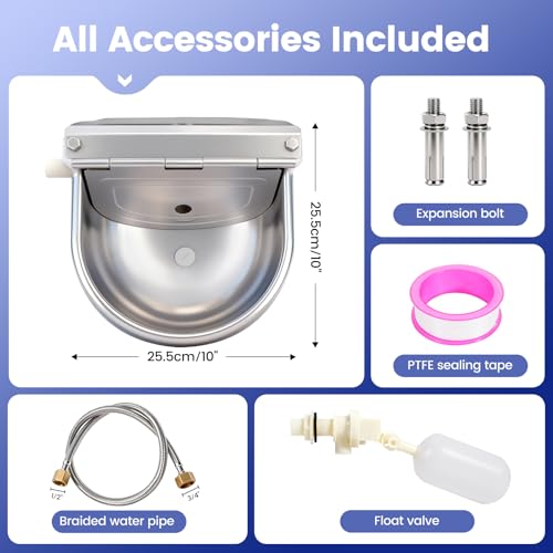 Automatic Dog Water Bowl Dispenser Outdoor, Wall Mountable | Heavy Duty 304 Stainless Steel Auto Waterer, Auto Refill, Drain Hole for Easy Cleaning, Fits Dogs, Cats, Poultry & Livestock
