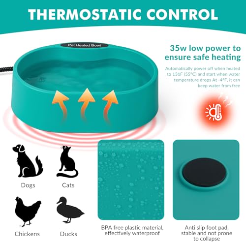 Large Heated Water Bowl for Dogs & Cats Outside, 3.7L Heated Dog Bowl | Heated Dog Water Bowl for Birds,Chicken Water Heater -Keep Water Warm in Winter,35W Thermostatic Control and Anti Chew Cord - size: Oval 3.7 Litres