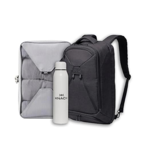 Knack Series 1 Laptop Backpack Travel Set Fits up to 15 Inch - Includes Expandable Packing Insert, and Knack's Insulated Bottle, TSA Approved, Expandable Travel Backpacks (Black, Medium) - color: Black, size: Travel Set