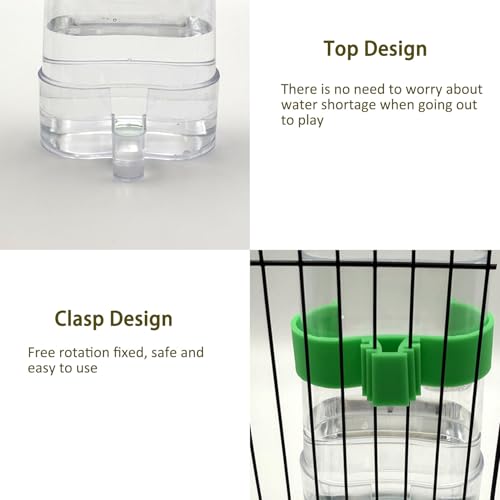 Automatic No Mess Bird Feeder Water Dispenser Set | Acrylic Transparent Parakeet Cage Accessories Bird Feeder and Waterer in Cage for Small and Medium Cockatiel Finche Lovebird - color: Transparent + Green