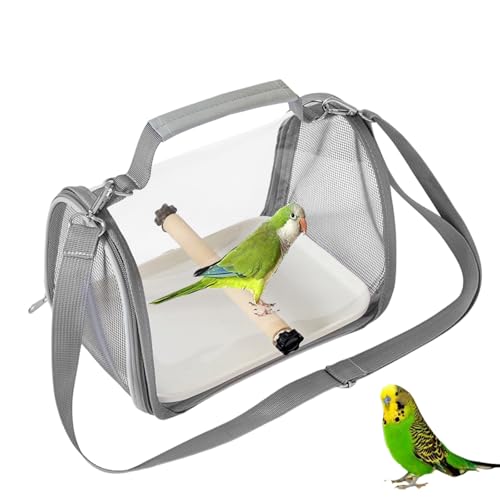 Portable Bird Travel Bag Transparent Pet Cage Easy to Clean Detachable Tray Suitable for Small Pets (Gray) - color: Gray