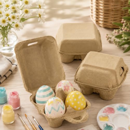 LANIAKEA 50PCS Egg Cartons 4 Count Natural Pulp Egg Carton with Stickers Reusable, Protects, Egg Storage Containers for Kitchen and Easter, Farmers Market