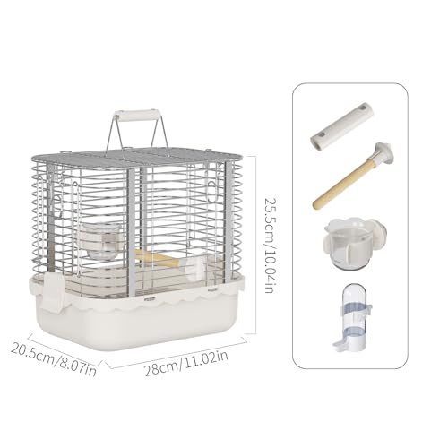 Bird Carrier Travel Cage, Durable Portable Stainless Steel Birdcage with Bird Perch & Feeding Bowl for Parrots Canaries Budgies Lovebirds Conures Cockatiels (Small White) - size: Small White