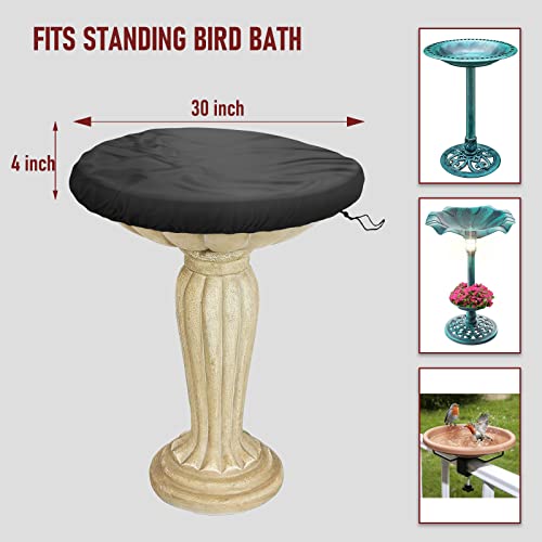 Bird Bath Cover Waterproof & Dust-Proof Outdoor Living Covers with Elastic -30" Dia x 4" H Black - size: 30" D x 4" H