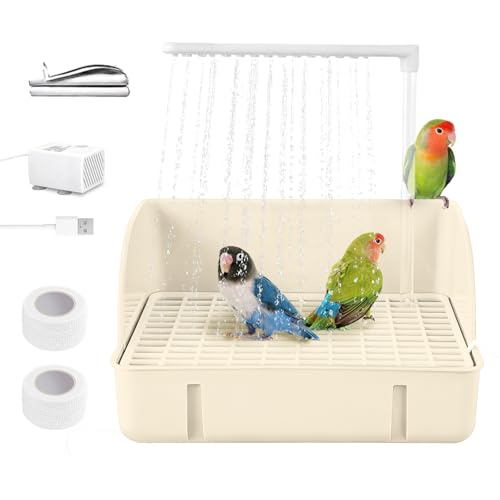 Automatic Parakeet Bird Bath with Pump,Large Bird Shower Fountain(White) | Bird Shower Fountain Indoor,Bathtub with Running Water,for Birds African Grey Amazon Conure Parakeet Cockatiel - color: White