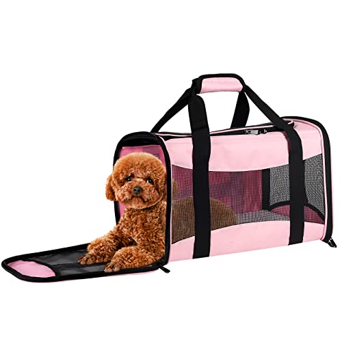 Cat Carrying Case - Pet Carrier Airline Approved, Protable and Breathable Pet Travel Carrier Removable Fleece Pad, Collapsible Cat Carrier Dog Carrier for Medium Cats Small Cats Dogs (Small, Pink) - color: pink, size: 15.0"L x 10.0"W x 10.0"H