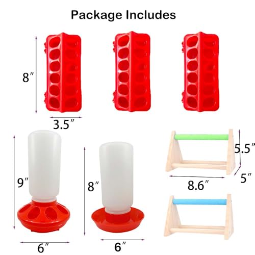 7 Pack Chick Feeder and Waterer Kit No Waste with Chick Perch Flip Top Small Poultry Feeder Trough Quail Feeding Supplies Baby Chick Starter Kit for Chicken Coop Brooder Duck Quail Gravity