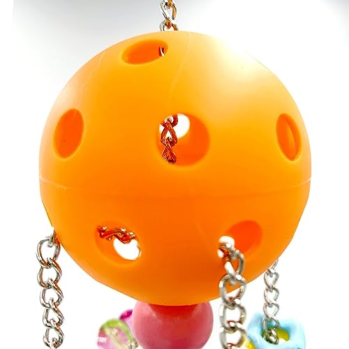 Pullable Bird Plastic Ball Toys with Acrylic Pacifiers and Flowers, Colorful Parrot Toys for Medium and Large Parrot Quaker Monk Parakeet Sun Conures (Orange) - color: Orange