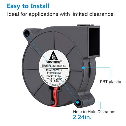 GDSTIME 50mm USB Blower Fan with 3 Speeds Control 5015 5V Turbine Turbo Fan | 50mm x 15mm, DC Brushless, Small Appliances Series Replacement, for Cosplay Helmet, Vivarium, Mini PC Cooling Ventilation - size: 50mm x 15mm