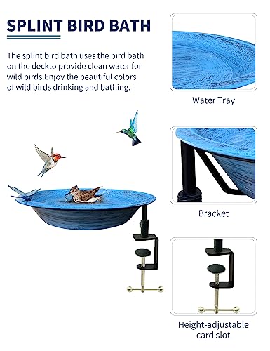 Bird Bath Outdoor Metal Birdbath Deck Mounted, Bird Baths with Adjustable Sturdy Metal Clamp for Deck Railing Balcony Yard Garden Decoration | 2-in-1 Birdbath & Feeder, Adjustable Sturdy Clamp, No-Tool Setup, Weather Rust Resistant, Balcony Deck, Gift for