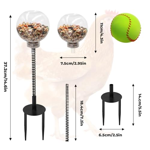 Chicken Enrichment Toys with Spring and Ground Stake, 2 Peck Treat Dispenser, Chicken Feeder for Coop, Coop Accessories for Hens, Geese, Ducks, Turkeys, Other Poultry - size: 2 Pack
