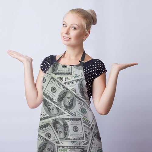 Kitchen Apron for Women Money Dollars Cooking Aprons for Men for Cooking Restaurant BBQ Painting Crafting Gardening 27” (W) x 31” (H), Waterproof Aprons - color: Dollars