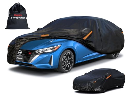 Kayme Sedan Car Cover Waterproof All Weather - See Size Chart - Size A3 | Accurate Fit, Heavy Duty for Automobiles, Outdoor Sun Rain Snow UV Protection. Soft Cotton, Driver Door Zipper, Storage Bag - color: PE-Black, size: 2 A3 Fit Sedan-Length (179" To 1