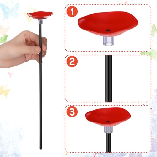 Daifunli 3 Pcs Garden Flower Cups Butterfly Watering Station Set Bee and Butterfly Feeders Bird Bath Bowl with Metal Stake for Poppy Lawn Outdoor Garden Yard Patio Decor(Classic)