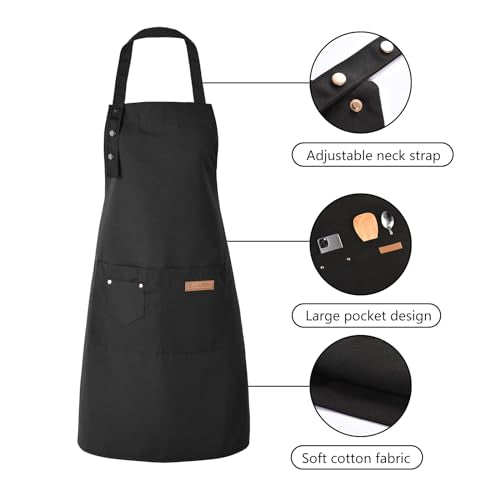 Tosewever Art Aprons for Women Painting Pottery Baking, Mens Buckle Straps Kitchen Apron with Pockets for Chef Cooking - color: Black