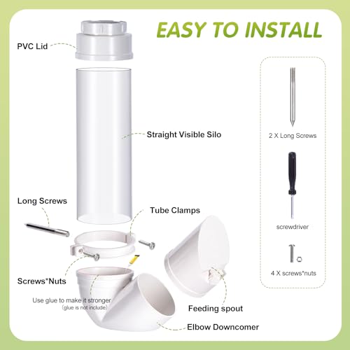 6Lbs PVC Poultry Gravity Feeder Large Hanging Automatic Chicken Feeder Port | Chicken Feeder No Waste with Lid and Visual Tube Poultry Hanging Chicken Coop Feeder Port for Quails,Ducks,Turkeys,Geese