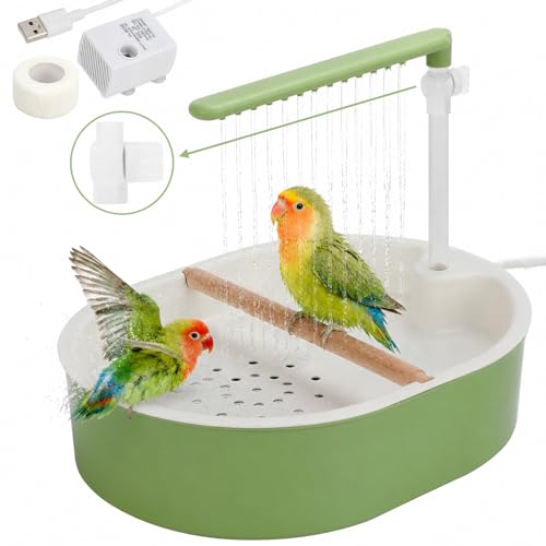Automatic Parakeet Bird Bath Shower, Quiet Circulating Bathtub | Adjustable Water Flow, Low-Noise Pump, Fits Cockatiels, Budgies, Conures, Lovebirds, Quakers, Parrotlets, Small Parrots