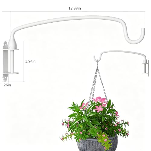 Plant Hook,12 Inch Plant Hanger Bracket Heavy Duty Wall Mounted Hooks for Hanging Bird Feeder, Flower Bracket, Anti Rust Metal Lanterns - color: White, size: 12in 1Pack