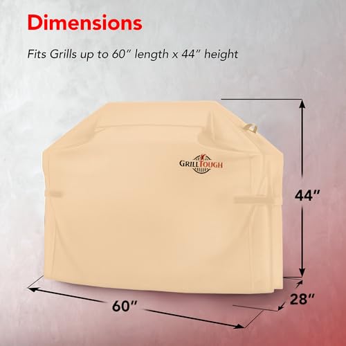 Heavy Duty BBQ Grill Cover for Outdoor Grill, 60 Inch Tan | Waterproof, Weather Resistant, UV & Fade Resistant, Heavy Duty Protection, Adjustable Straps, Outdoor Grill Cover, Secure Fit - color: Tan, size: 60''L x 28''W x 44''H