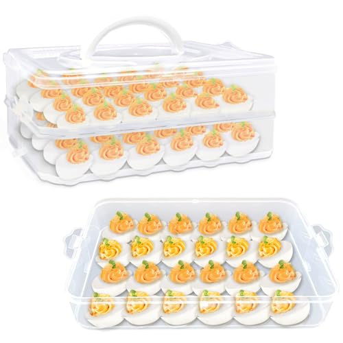 2-Layer Deviled Egg Carrier with Lid,Deviled Egg Trays with Handle,Stack Portable Stackable Trays,Clear Devil Egg Cotainer 48 eggs Holders, for Thanksgiving Day, Easter, Holiday,Parties and Kitchen - style: 2 layer 48eggs