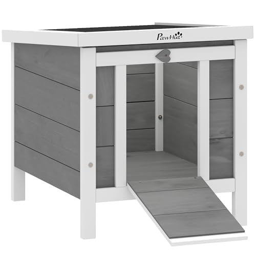 PawHut Small Wooden Rabbit Hutch Bunny Cage Guinea Pig Cage Duck House Dog House with Openable & Waterproof Roof, for Rabbits, Chickens, Ducks, Gray | Bunny Cage, Guinea Pig Cage, Duck House, Dog House, for Rabbits Chickens Ducks - color: Grey