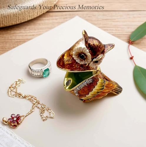 Luxury Owl Brid Hinged Trinket Box with Crystals Collectible Animal Jewelry Box for Rings Earrings,Owl Figurine Home Decor Gifts for Women | enameled,ring earring organizers stroage,bird figurine decor for women - color: B-owl