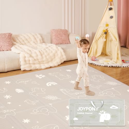 Joypony Baby Play Mat 79x 71 Inch, Extra Large Foldable Play Mats for Babies and Toddlers, Waterproof & Anti-Slip Portable Baby Floor Mat for Tummy Time, Non Toxic Foam Play Mat for Floor Travel Bag - size: 71x79x0.4 Inch