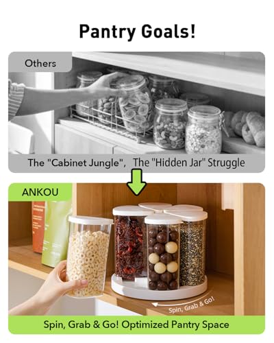 Rotating Food Storage Containers Set of 6, 23oz (690ml) Clear PET Jars with Dual Pour Lids, 360° Lazy Susan Pantry Organizer for Snacks, Cereal, Nuts, Oats & Dry Foods, Kitchen Grain Dispenser - color: 690ML*6