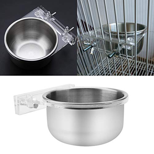 Stainless Steel Bird Feeder with Acrylic Plates, Small Feeding Cups for Cage, Detachable Bird Water Bowls with Clamp Holder for Cockatiel Conure Budgies Parakeet Finch Small Pets