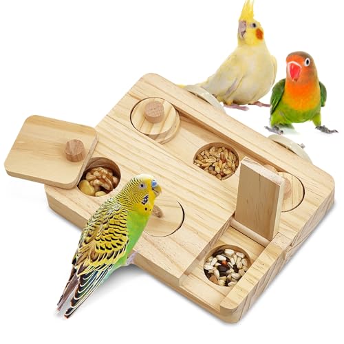 BNOSDM Wooden Bird Foraging Toys with Enrichment Puzzle for Training & Chewing Natural Wood Stand Platform Feeder Cage Accessoriesfor Small and Medium Parrots, Parakeets, Cockatiels, Sun Conures - color: 1 Pcs Bird Puzzle Toy