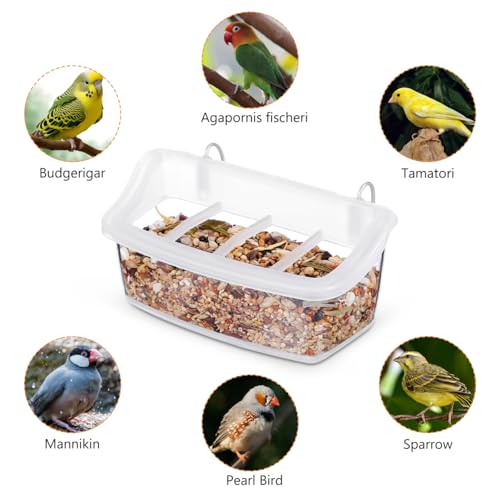 NOLITOY Hanging Bird Feeder for Cage, 2 Pack 4 Compartment Food and Water Bowl Bird Cage Cup, Plastic Feeder Cups for Parakeet Parrot Budgie Canary Pigeon