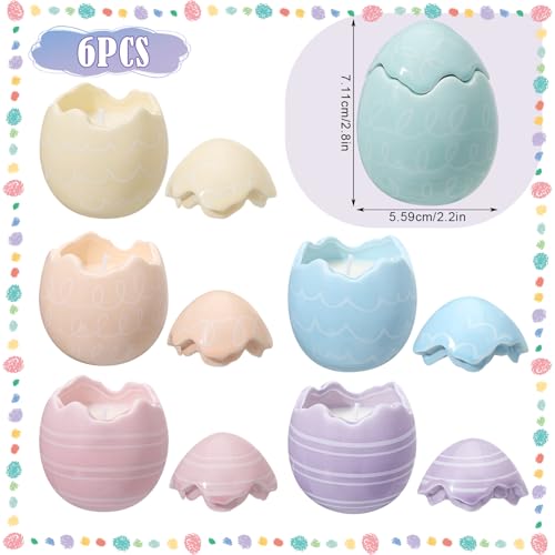 Sumind 6 Pcs Easter Egg Shaped Scented Candles Gifts Pastel Vanilla Scented Easter Burning Candles with Lids Decorations Gifts for Women Spring Holiday Birthday Home Party Decor