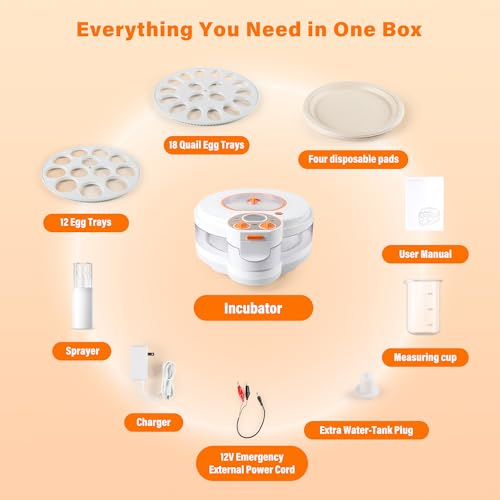 Egg Incubator for Hatching Eggs: Automatic Turner ±1°F Temperature | Auto Humidity Control - 21-Day Stable Hatching for Chickens - 12-18 Eggs Per Batch - No Assembly