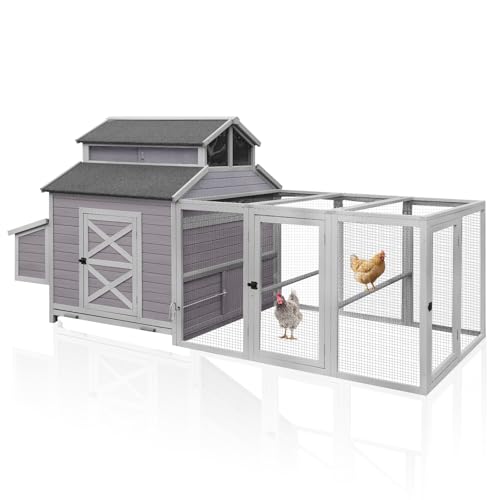 Aivituvin Chicken Coop Large 115" Wooden Chicken House with Run for 8-10 Chickens, Duck House Outdoor Poultry Cage with Nesting Box, Removable Tray, Waterproof Roof, Secure Hen House - size: 115.0"L x 54.0"W x 56.0"H