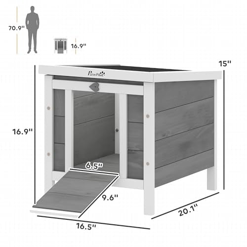 PawHut Small Wooden Rabbit Hutch Bunny Cage Guinea Pig Cage Duck House Dog House with Openable & Waterproof Roof, for Rabbits, Chickens, Ducks, Gray | Bunny Cage, Guinea Pig Cage, Duck House, Dog House, for Rabbits Chickens Ducks - color: Grey