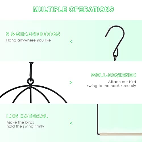 3PK Hummingbird Perch, Hummingbird Swing with Metal Frame, Bird Swing with Wooden Dowel and Hanging Chain,Suitable for Hanging Indoor,Outdoor, Lawn,Patio,Garden - size: 3PK