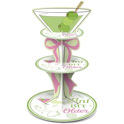 3 Tier Martini Party Decorations A Tini Bit Older Birthday Cupcake Stand Martini Cocktail Cupcake Tower Dessert Holder Table Display for Tini Bar Bachelorette Party Decor Supplies - style: Martini