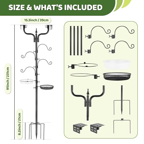Upgraded Bird House Pole Heavy Duty Bird Feeder Pole Thickened Pole with 4 Hooks,Wind-Resistant Water Bowl,Mesh Tray,Y-Shape Platform Bird House Frame for Yard Garden Backyard(Not Include Birdhouse) - size: Without Baffle