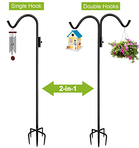 76 Inch Double Shepherd Hook Stand for Outdoor Birdfeeder, 1 Pack | Adjustable Two Sided Garden Bird Feeder Pole Holder for Birdhouse Planter Solar Light Lantern, Black - size: 76in-1pcs