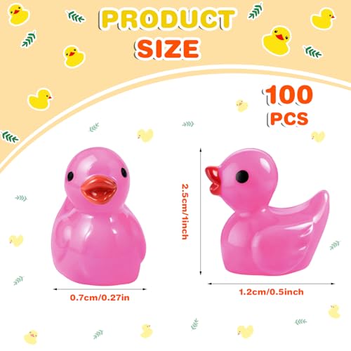 100 Pcs Mini Resin Ducks Tiny Ducks Miniature Duckies Bulk Figures for Garden Micro Landscape Home Prank Game Micro Landscape Aquarium Dollhouse Ornament DIY Handmade School (Rose red) - color: Rose Red