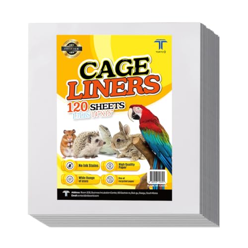 T TORTO9 Bird Cage Liner - 120 Paper Sheets, 14" x 15", 1.7 lb - Ideal for Pet Habitats, Bulk Pack for Long-Lasting Use, Newsprint Texture, Convenient Parcel Packaging - size: 14 x 15 in