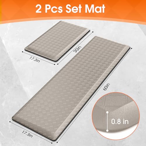 TranquilRelax 4/5 Inch Cushioned Anti Fatigue Kitchen Mats for Floor, Taupe | 2PCS Kitchen Rugs, Non-Slip Standing Desk Mat, Comfortable Standing Rug Set for Kitchen & Laundry, 17.3"×30"+17.3"×59" - color: Taupe, size: 2-Piece | 28"+59" | Extra Thick
