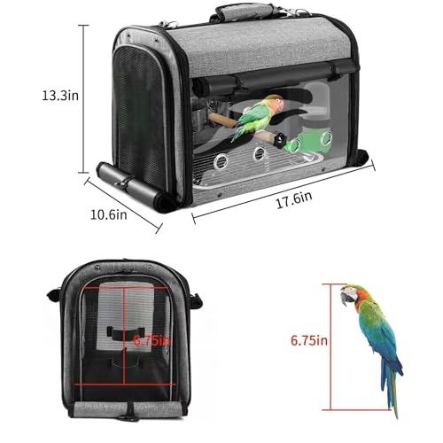 Sanmoncare Bird Carrier Bag Cockatiel Travel Cage with Stand, Lightweight Travel Carrier for Small Bird, Portable Parrot Travel Bag, Pet Transparent Travel Backpack - color: Grey