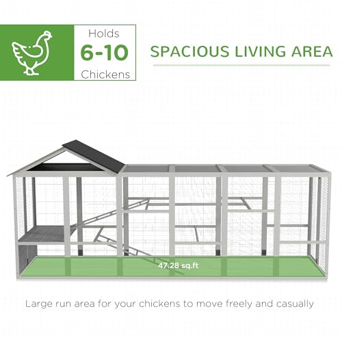 PawHut Wooden Chicken Coop Run for 6-10 Chickens 141.75" x 48" x 61" Gray | Hen House, Poultry Cage Add-On, Storage, Perches - color: Gray