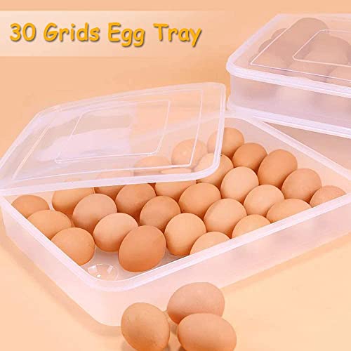 Covered Egg Holder for Refrigerator,30 Deviled Egg Tray with Lid,Plastic Egg Containers,Fridge Egg Dispenser Egg Storage Box - style: Clear-30 eggs